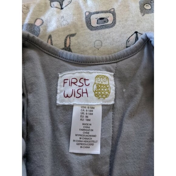 First Wish Baby Sleeping Bag Gray Animals Puffed Cotton Shell Zip Up Size 6-18 M - Picture 4 of 6